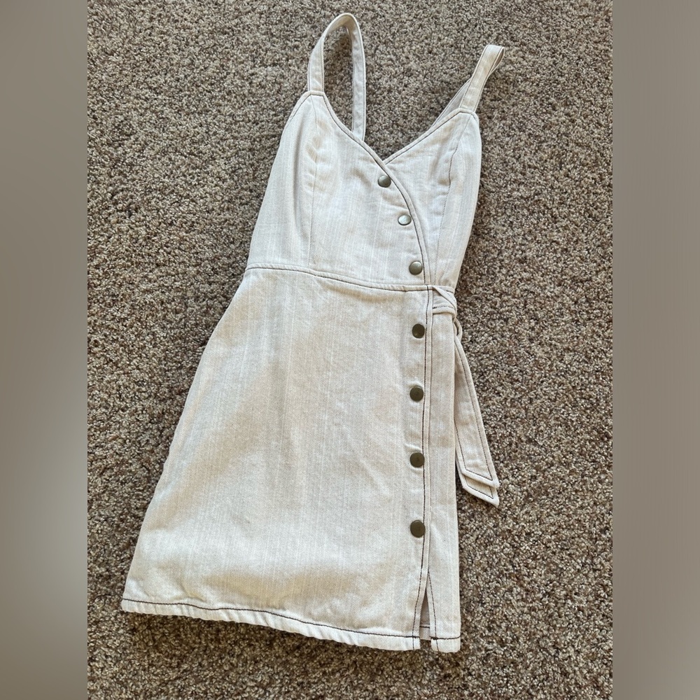 Cream, denim overall dress. Like new.